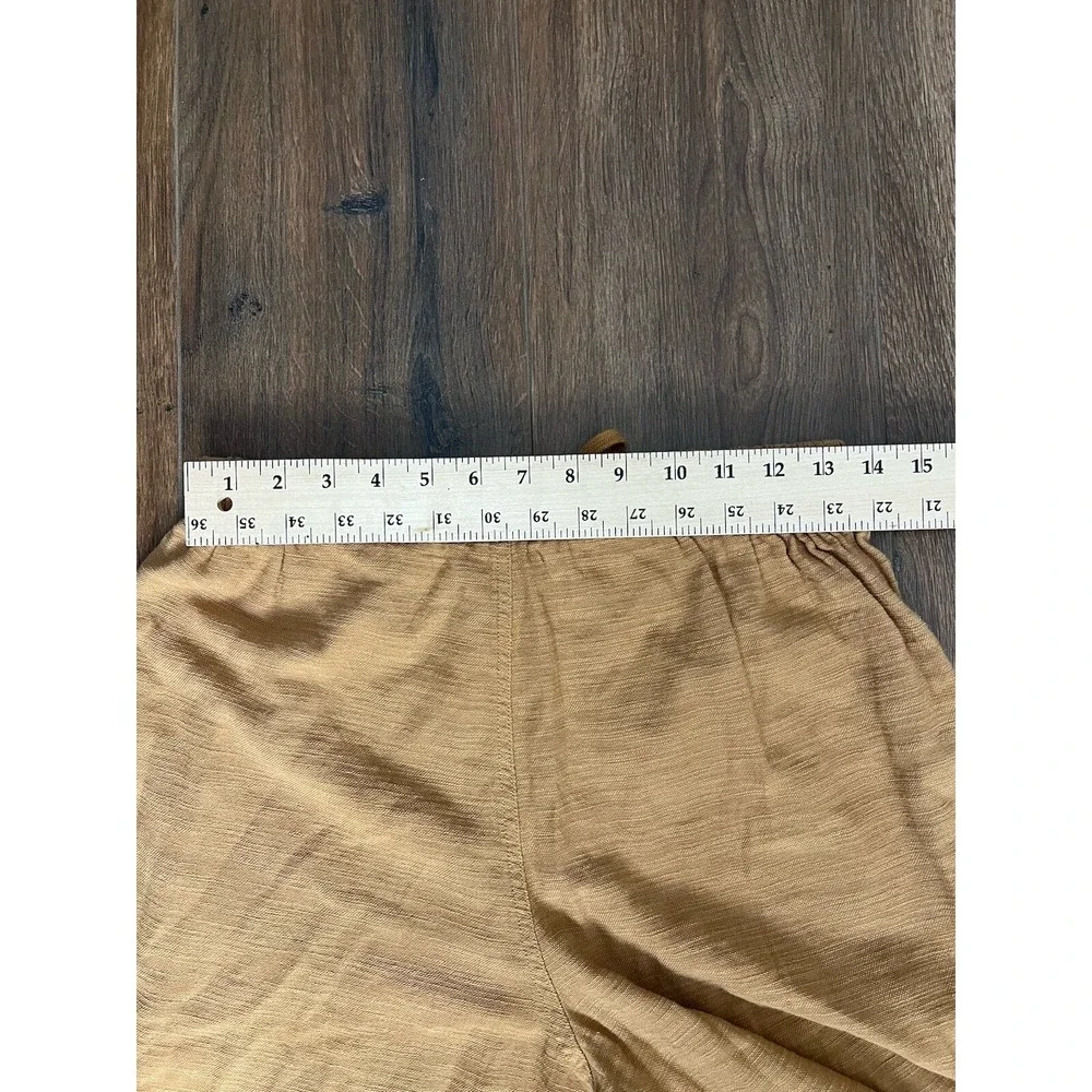 GIGO USA Women Beige Wide Leg Cropped Pants Elastic Waist‎ Frayed Hem Size S